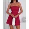 imageBTFBM Summer Womens Romper 2025 Strapless Tube Top Beach Vacation Clothes Ruffle Boho Loose Shorts Jumpsuits PocketsRed