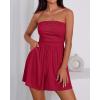 imageBTFBM Summer Womens Romper 2025 Strapless Tube Top Beach Vacation Clothes Ruffle Boho Loose Shorts Jumpsuits PocketsRed
