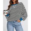imageBTFBM Womens Oversized Striped Sweatshirt Crewneck Long Sleeve Pullover Top Casual Y2K Fall Clothes 2025 Workout ShirtBlack White