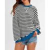 imageBTFBM Womens Oversized Striped Sweatshirt Crewneck Long Sleeve Pullover Top Casual Y2K Fall Clothes 2025 Workout ShirtBlack White