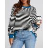 imageBTFBM Womens Oversized Striped Sweatshirt Crewneck Long Sleeve Pullover Top Casual Y2K Fall Clothes 2025 Workout ShirtBlack White