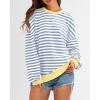 imageBTFBM Womens Oversized Striped Sweatshirt Crewneck Long Sleeve Pullover Top Casual Y2K Fall Clothes 2025 Workout ShirtBlue Beige White