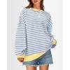 imageBTFBM Womens Oversized Striped Sweatshirt Crewneck Long Sleeve Pullover Top Casual Y2K Fall Clothes 2025 Workout ShirtBlue Beige White