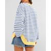 imageBTFBM Womens Oversized Striped Sweatshirt Crewneck Long Sleeve Pullover Top Casual Y2K Fall Clothes 2025 Workout ShirtBlue Beige White