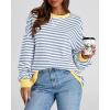 imageBTFBM Womens Oversized Striped Sweatshirt Crewneck Long Sleeve Pullover Top Casual Y2K Fall Clothes 2025 Workout ShirtBlue Beige White