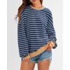 imageBTFBM Womens Oversized Striped Sweatshirt Crewneck Long Sleeve Pullover Top Casual Y2K Fall Clothes 2025 Workout ShirtBlue Navy