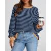 imageBTFBM Womens Oversized Striped Sweatshirt Crewneck Long Sleeve Pullover Top Casual Y2K Fall Clothes 2025 Workout ShirtBlue Navy