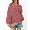 imageBTFBM Womens Oversized Striped Sweatshirt Crewneck Long Sleeve Pullover Top Casual Y2K Fall Clothes 2025 Workout ShirtBlue Orange