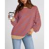 imageBTFBM Womens Oversized Striped Sweatshirt Crewneck Long Sleeve Pullover Top Casual Y2K Fall Clothes 2025 Workout ShirtBlue Orange
