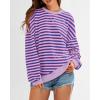 imageBTFBM Womens Oversized Striped Sweatshirt Crewneck Long Sleeve Pullover Top Casual Y2K Fall Clothes 2025 Workout ShirtBlue Pink