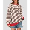 imageBTFBM Womens Oversized Striped Sweatshirt Crewneck Long Sleeve Pullover Top Casual Y2K Fall Clothes 2025 Workout ShirtBrown White