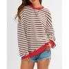 imageBTFBM Womens Oversized Striped Sweatshirt Crewneck Long Sleeve Pullover Top Casual Y2K Fall Clothes 2025 Workout ShirtBrown White