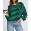 imageBTFBM Womens Oversized Striped Sweatshirt Crewneck Long Sleeve Pullover Top Casual Y2K Fall Clothes 2025 Workout ShirtGreen Navy