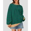 imageBTFBM Womens Oversized Striped Sweatshirt Crewneck Long Sleeve Pullover Top Casual Y2K Fall Clothes 2025 Workout ShirtGreen Navy