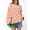 imageBTFBM Womens Oversized Striped Sweatshirt Crewneck Long Sleeve Pullover Top Casual Y2K Fall Clothes 2025 Workout ShirtLight Orange Apricot