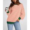imageBTFBM Womens Oversized Striped Sweatshirt Crewneck Long Sleeve Pullover Top Casual Y2K Fall Clothes 2025 Workout ShirtLight Orange Apricot