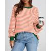 imageBTFBM Womens Oversized Striped Sweatshirt Crewneck Long Sleeve Pullover Top Casual Y2K Fall Clothes 2025 Workout ShirtLight Orange Apricot