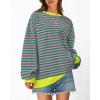 imageBTFBM Womens Oversized Striped Sweatshirt Crewneck Long Sleeve Pullover Top Casual Y2K Fall Clothes 2025 Workout ShirtPink Green