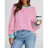 imageBTFBM Womens Oversized Striped Sweatshirt Crewneck Long Sleeve Pullover Top Casual Y2K Fall Clothes 2025 Workout ShirtPink White