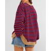 imageBTFBM Womens Oversized Striped Sweatshirt Crewneck Long Sleeve Pullover Top Casual Y2K Fall Clothes 2025 Workout ShirtRed Navy
