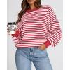 imageBTFBM Womens Oversized Striped Sweatshirt Crewneck Long Sleeve Pullover Top Casual Y2K Fall Clothes 2025 Workout ShirtRed White