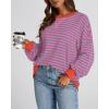 imageBTFBM Womens Oversized Striped Sweatshirt Crewneck Long Sleeve Pullover Top Casual Y2K Fall Clothes 2025 Workout ShirtRose Red Grey Blue