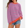 imageBTFBM Womens Oversized Striped Sweatshirt Crewneck Long Sleeve Pullover Top Casual Y2K Fall Clothes 2025 Workout ShirtRose Red Grey Blue