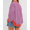 imageBTFBM Womens Oversized Striped Sweatshirt Crewneck Long Sleeve Pullover Top Casual Y2K Fall Clothes 2025 Workout ShirtRose Red Grey Blue
