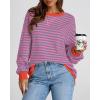 imageBTFBM Womens Oversized Striped Sweatshirt Crewneck Long Sleeve Pullover Top Casual Y2K Fall Clothes 2025 Workout ShirtRose Red Grey Blue