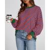 imageBTFBM Womens Oversized Striped Sweatshirt Crewneck Long Sleeve Pullover Top Casual Y2K Fall Clothes 2025 Workout ShirtRoyal Blue Orange
