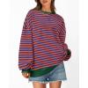 imageBTFBM Womens Oversized Striped Sweatshirt Crewneck Long Sleeve Pullover Top Casual Y2K Fall Clothes 2025 Workout ShirtRoyal Blue Orange