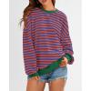 imageBTFBM Womens Oversized Striped Sweatshirt Crewneck Long Sleeve Pullover Top Casual Y2K Fall Clothes 2025 Workout ShirtRoyal Blue Orange