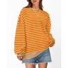 imageBTFBM Womens Oversized Striped Sweatshirt Crewneck Long Sleeve Pullover Top Casual Y2K Fall Clothes 2025 Workout ShirtYellow Orange