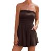 imageBTFBM Summer Womens Romper 2025 Strapless Tube Top Beach Vacation Clothes Ruffle Boho Loose Shorts Jumpsuits PocketsBrown