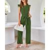 imageBTFBM Women Jumpsuits Crew Neck Ruffle Cap Sleeve Belted High Waist Wide Leg Romper with Pockets One Piece Casual OutfitsArmy Green