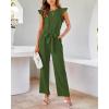 imageBTFBM Women Jumpsuits Crew Neck Ruffle Cap Sleeve Belted High Waist Wide Leg Romper with Pockets One Piece Casual OutfitsArmy Green
