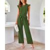 imageBTFBM Women Jumpsuits Crew Neck Ruffle Cap Sleeve Belted High Waist Wide Leg Romper with Pockets One Piece Casual OutfitsArmy Green
