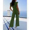 imageBTFBM Women Jumpsuits Crew Neck Ruffle Cap Sleeve Belted High Waist Wide Leg Romper with Pockets One Piece Casual OutfitsArmy Green