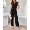 imageBTFBM Women Jumpsuits Crew Neck Ruffle Cap Sleeve Belted High Waist Wide Leg Romper with Pockets One Piece Casual OutfitsBlack