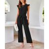 imageBTFBM Women Jumpsuits Crew Neck Ruffle Cap Sleeve Belted High Waist Wide Leg Romper with Pockets One Piece Casual OutfitsBlack
