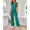 imageBTFBM Women Jumpsuits Crew Neck Ruffle Cap Sleeve Belted High Waist Wide Leg Romper with Pockets One Piece Casual OutfitsBlue Green