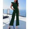 imageBTFBM Women Jumpsuits Crew Neck Ruffle Cap Sleeve Belted High Waist Wide Leg Romper with Pockets One Piece Casual OutfitsDark Green