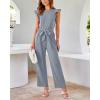 imageBTFBM Women Jumpsuits Crew Neck Ruffle Cap Sleeve Belted High Waist Wide Leg Romper with Pockets One Piece Casual OutfitsGrey