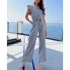 imageBTFBM Women Jumpsuits Crew Neck Ruffle Cap Sleeve Belted High Waist Wide Leg Romper with Pockets One Piece Casual OutfitsGrey