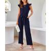 imageBTFBM Women Jumpsuits Crew Neck Ruffle Cap Sleeve Belted High Waist Wide Leg Romper with Pockets One Piece Casual OutfitsNavy