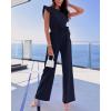 imageBTFBM Women Jumpsuits Crew Neck Ruffle Cap Sleeve Belted High Waist Wide Leg Romper with Pockets One Piece Casual OutfitsNavy