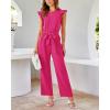 imageBTFBM Women Jumpsuits Crew Neck Ruffle Cap Sleeve Belted High Waist Wide Leg Romper with Pockets One Piece Casual OutfitsRose Red