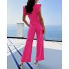 imageBTFBM Women Jumpsuits Crew Neck Ruffle Cap Sleeve Belted High Waist Wide Leg Romper with Pockets One Piece Casual OutfitsRose Red