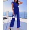 imageBTFBM Women Jumpsuits Crew Neck Ruffle Cap Sleeve Belted High Waist Wide Leg Romper with Pockets One Piece Casual OutfitsRoyal Blue