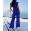 imageBTFBM Women Jumpsuits Crew Neck Ruffle Cap Sleeve Belted High Waist Wide Leg Romper with Pockets One Piece Casual OutfitsRoyal Blue
